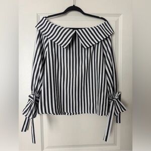 Luxe by Stylekeepers off the Shoulders Tie Cuff Stripped Blouse Size S
